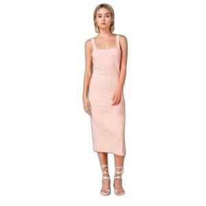 NWT Line & Dot Rib Knit Midi Dress Bodycon Minimalist Flamingo Small
